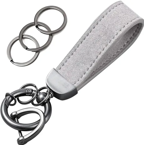 Llavero de cuero genuino para automóvil, soporte de llavero de cuero, giratorio de 360 grados, con anillo en D antipérdida, 3 llaveros