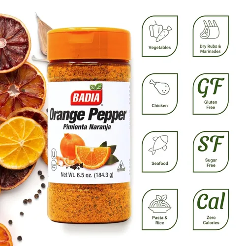 Miniatura 2 de Badia Condimento de pimienta naranja, 6.5 onzas, pimienta, ajo y cebolla, mezcla de cítricos picantes para pollo, mariscos y verduras