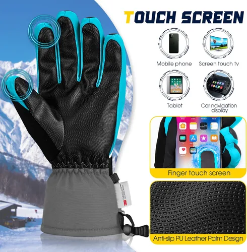 Miniatura 4 de Guantes de nieve para hombres y mujeres, 3M Thinsulate aislados, guantes de snowboard cálidos, impermeables, resistentes al viento, para pantalla