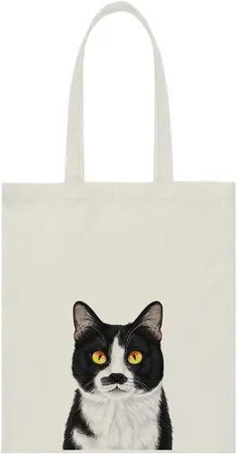 Miniatura 12 de WIRESTER Bolsa de lona reutilizable para mujeres y niñas, bolsa de compras de comestibles, bolsa de hombro, bolsa de viaje, lindo perro y gato Gato
