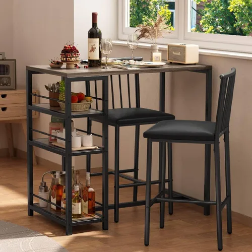 Miniatura 9 de Gizoon Juego de mesa de comedor para 2 personas con 3 estantes de almacenamiento, mesa de cocina y sillas para 2 personas con cojín de poliuretano