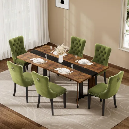 Miniatura 32 de Juego de mesa de comedor de 5 piezas con 4 sillas, mesa de comedor rectangular de madera de 71 pulgadas con sillas de comedor de terciopelo, tablero