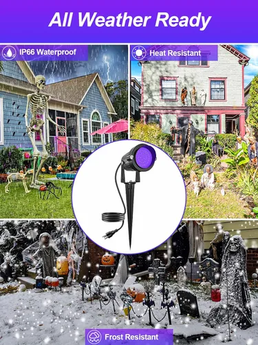 Miniatura 5 de Proyector de Halloween de 15 W, luces LED negras, iluminación de paisaje, impermeable, luz negra al aire libre con enchufe de EE. UU. para fiesta