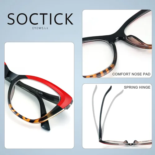 Miniatura 3 de Lentes de lectura elegantes para mujer, paquete de 4 unidades, de gran tamaño, bloquean la luz azul, con combinaciones de colores de moda (C1 x 0.00)