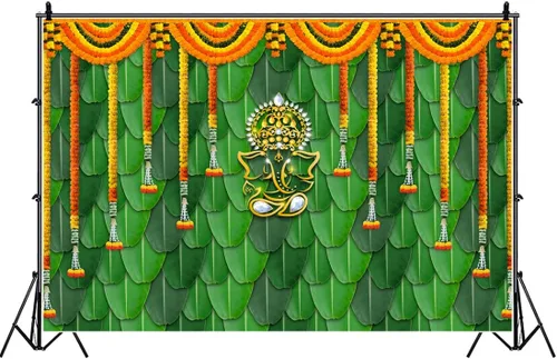 Miniatura 3 de Pooja - Telón de fondo de decoración indio, Ganpati Puja, tradicional, Chatiya Ganesh Mehndi, fondo de fotografía, festival, boda, fiesta