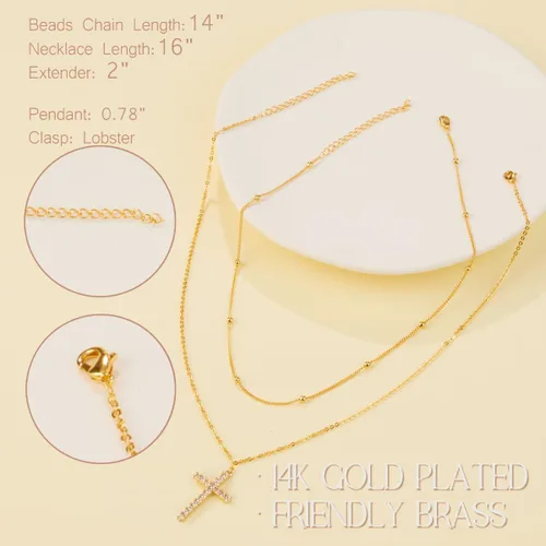 Miniatura 63 de Collar de cruz para mujeres y niñas, delicado chapado en oro de 14 quilates, gargantilla con dije de cruz que no se deslustra, impermeable, moderno