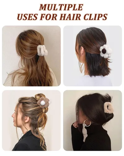 Miniatura 8 de Pinza de felpa esponjosa para el cabello, 6 unidades, lindas pinzas para el cabello para mujeres, pasadores peludos para el cabello y niñas