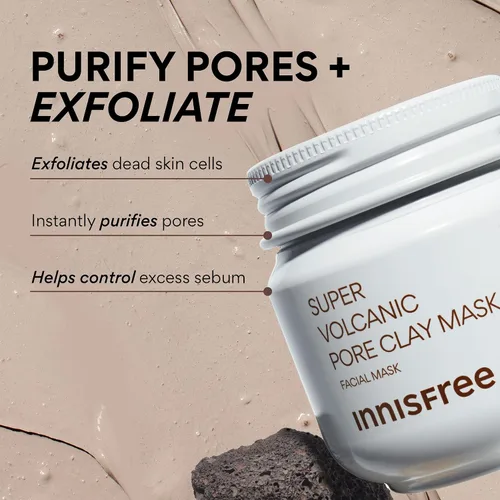 Miniatura 3 de innisfree Super Volcanic Clay Mask, Pore Cleansing & Oil Control Face Mask for Oily Skin with AHA, Korean Wash-Off Clay Mask for Clogged Pores