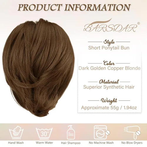 Miniatura 5 de BARSDAR Extensiones de Moño para Cabello - Extensiones de Moño de Cabello de Cola de Caballo Sintético Completamente Corto y Liso para Mujeres