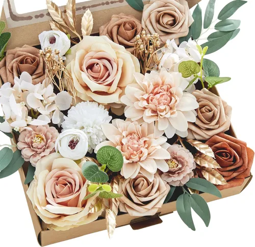 Miniatura 18 de MISSPIN Juego de flores artificiales para bricolaje, ramo de rosas falsas, flores para novia, boda, centro de mesa, decoración de mesa, bohemio