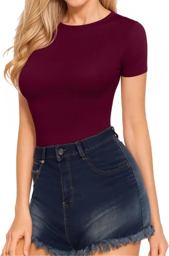 Miniatura 2 de MANGOPOP Camisetas básicas de manga corta con cuello redondo para mujer
