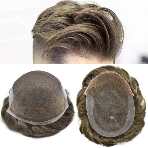 Miniatura 18 de Toupee para hombre, encaje suizo frontal, nudos blanqueados, línea capilar natural, sistemas de reemplazo de cabello humano tipo tupé, piezas hechas