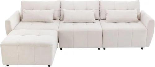 Miniatura 9 de KEVINSPACE Sofá moderno de 113.3 pulgadas, sofá de 3 plazas para sala de estar, sofá de tela de felpilla con puertos USB otomano, juego de 3