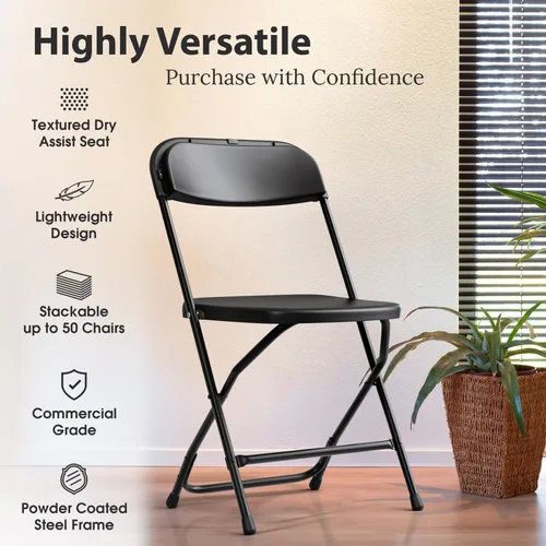 Miniatura 3 de 4 UNIDADES Silla plegable de plástico blanca Plegable y apilable Capacidad de 350 libras, estructura de acero, asientos para interiores