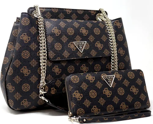 Miniatura 2 de GUESS Nichel Logo Satchel Bolsa de mano y cartera Set - NaturalRojo