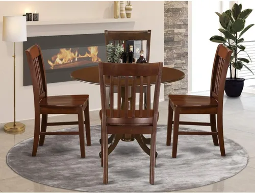 Miniatura 11 de HomeStock Juego de mesa de cocina de 5 piezas para 4 personas, incluye una mesa de comedor rectangular con hojas y 4 sillas Parson de tela de lino