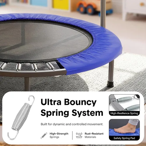 Miniatura 4 de SereneLife Mini trampolín plegable de 36 pulgadas para niños - Rebotador de fitness compacto con mango de espuma - Trampolín de ejercicio seguro