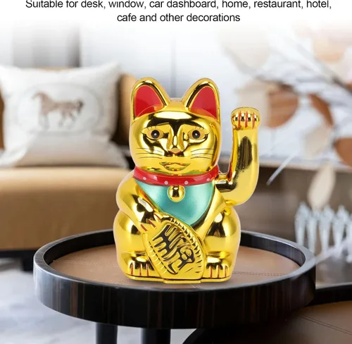 Miniatura 9 de Lucky Fortune Cat, gato de la suerte japonés con brazo agitado, figura de gato de buena suerte de Feng Shui, funciona con pilas, adorno