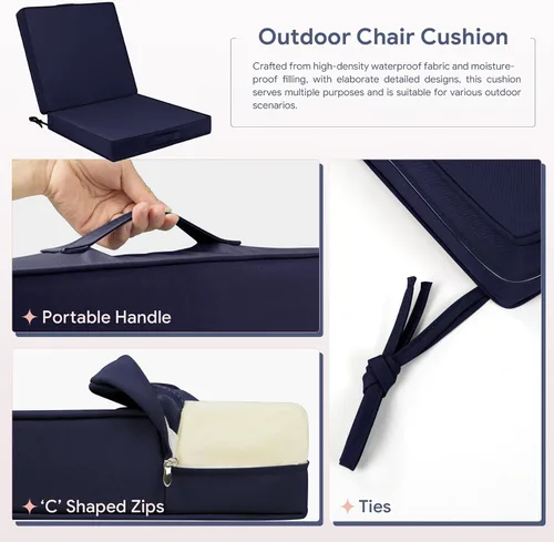 Miniatura 3 de Cojines para sillas de exterior, 22 x 22 x 3 pulgadas, impermeables, para sillas de patio, juego de 2 cojines de asiento de exterior de doble ribete