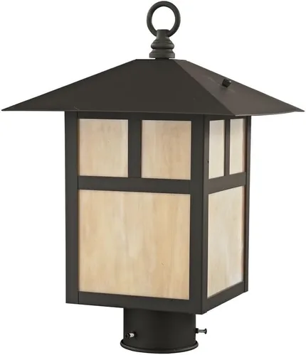 Miniatura 2 de Livex Lighting 2134-07 Montclair Mission 1 Light Outdoor Bronze Finish - Cabezal de poste de latón macizo con vidrio Tiffany iridiscente