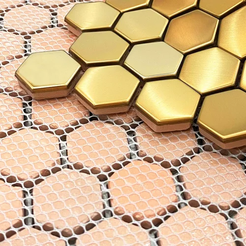 Miniatura 3 de Blujellyfish Azulejos de Backsplash Hexagonales Dorados de Metal Azulejos de Mosaico de Acero Inoxidable Cepillado/Brillante Cocina Baño Backsplash