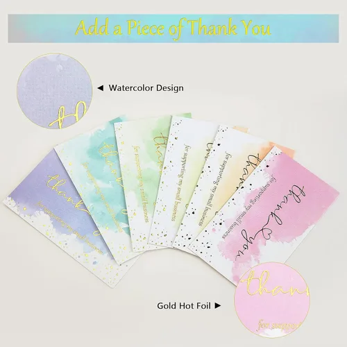 Miniatura 4 de Clabby 120 tarjetas de agradecimiento para negocios, tarjetas de agradecimiento para pequeñas empresas, acuarela, lámina dorada, tarjeta colorida