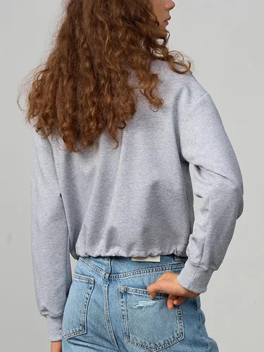 Miniatura 4 de SILKWORLD Sudadera corta con cremallera de un cuarto para mujer, manga larga, cuello alto, cordón ajustable, con bolsillos