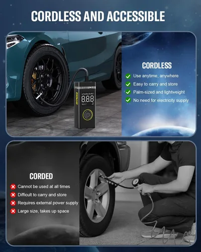 Miniatura 4 de Inflador de Neumáticos Compresor de Aire Portátil, Bomba de 180PSI 20000mAh para Coche Inalámbrica con Manómetro, Inflado Rápido 4X con Luces Duales