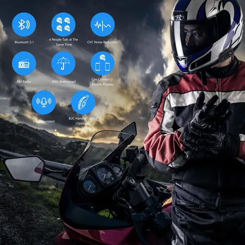 Miniatura 3 de EJEAS V4 Plus Sistema de Comunicación de Casco, Auriculares Bluetooth V5.1 para Motocicleta 1500m con Intercomunicador de Casco, Reducción