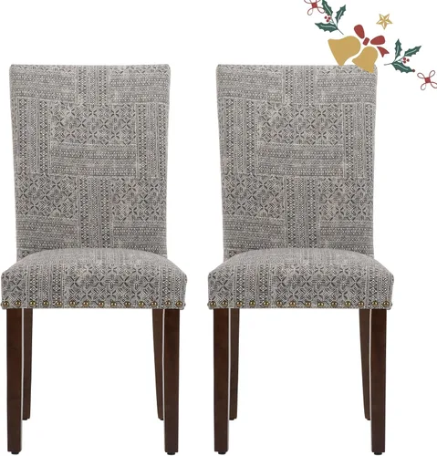Miniatura 40 de Juego de 2 sillas de comedor Parsons, sillas tapizadas con cabeza de clavo para comedor y cocina con cojines gruesos y patas de madera, verde