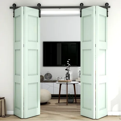 Miniatura 8 de CCJH Kit de riel deslizante para puerta de granero biplegable de 4 pies/48 pulgadas para 4 puertas de acero al carbono resistente