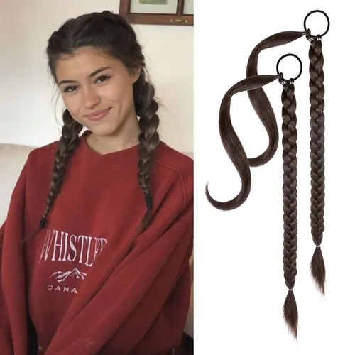 Miniatura 34 de YOGFIT 2 piezas Extensión de cola de caballo trenzada DIY, extensión de cola de caballo larga y lacia con envoltura natural, cabello sintético suave
