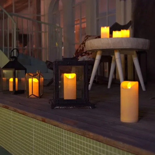 Miniatura 7 de Homemory Velas sin llama impermeables para exteriores de 3 x 7 pulgadas con temporizadores y control remoto, velas que funcionan con pilas, velas
