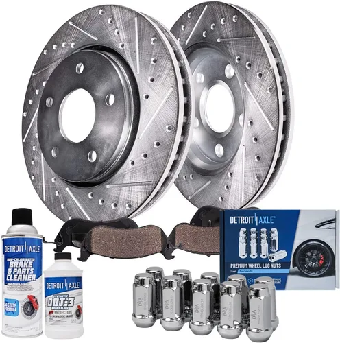 Miniatura 11 de Detroit Axle - Kit de freno para Mercedes-Benz C300 2015-2023, C350e 2016-2018 2015 C400, rotores perforados y ranurados Reemplazo de pastillas