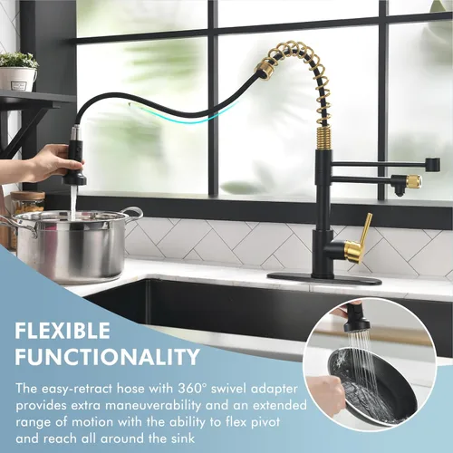Miniatura 5 de GIMILI Grifo de agua potable negro y dorado 3 en 1 estilo comercial desplegable con filtro de una sola manija para sistema de filtración de agua