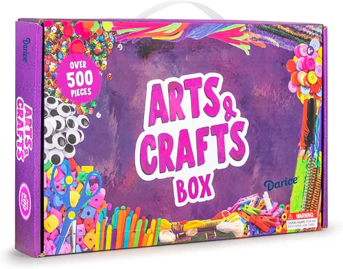 Darice Kit de artes y manualidades – Más de 500 piezas de suministros y materiales de manualidades para niños, caja de suministros de arte para