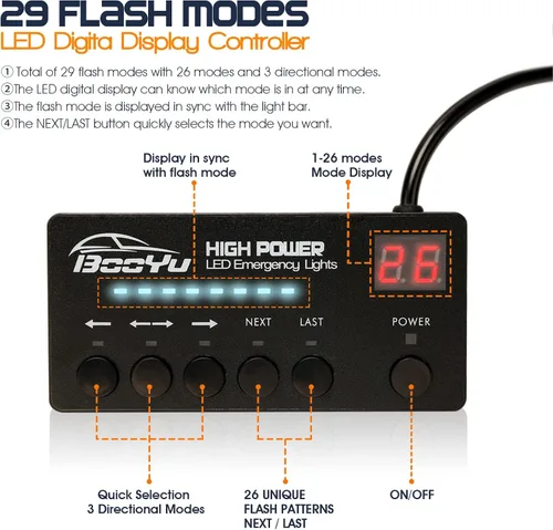 Miniatura 3 de Barra de Luces LED Estroboscópicas de Emergencia 2 en 1 con Controlador de Pantalla Digital Asesor de Tráfico para Parabrisas Visera de Advertencia
