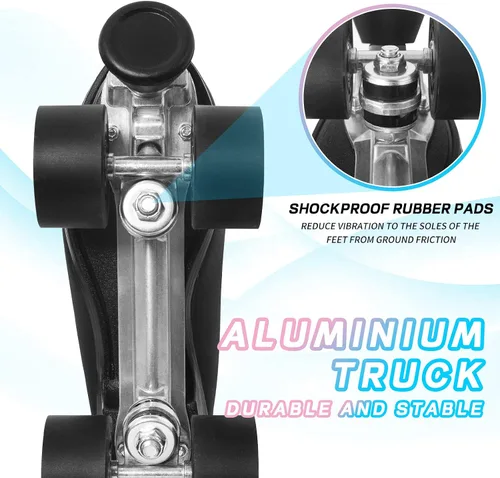 Miniatura 3 de Nattork - Patines de ruedas para mujer, de piel sintética de alta calidad, patines de cuatro ruedas, patines de doble fila para principiantes