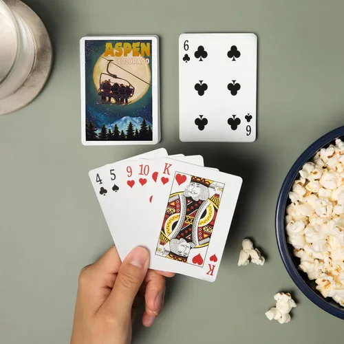 Miniatura 2 de Lantern Press Aspen, Colorado, Remonte de esquí y luna llena (52 cartas de juego, baraja de cartas de tamaño póquer con comodines)