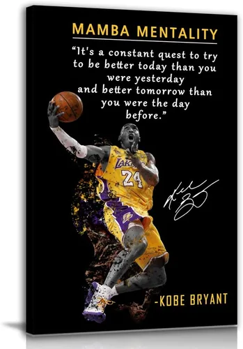 Kobe Bryant - Póster inspirador para pared, lienzo con cita de mentalidad de Mamba, arte de pared, diseño deportivo de jugador de baloncesto,