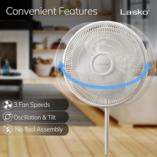 Miniatura 7 de Lasko Ventilador oscilante de pedestal – Ventilador de pie para dormitorio, sala de estar y oficina en casa – Altura ajustable – 3 velocidades