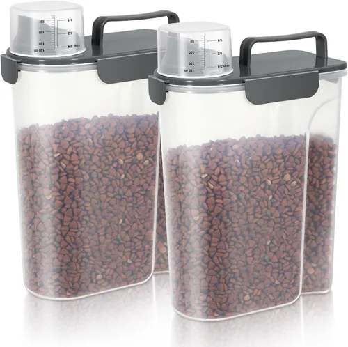 LEAWALK Contenedor de almacenamiento de 5 a 7 libras, recipientes portátiles de comida para mascotas con boquilla grande y taza mejoradas,