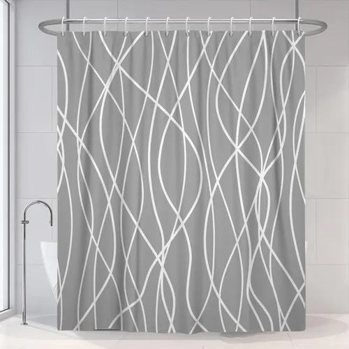Miniatura 39 de Cortina de ducha pequeña a rayas gris claro degradado para baño, 36 x 72 pulgadas, juego de cortina de ducha geométrica para cabina de RV