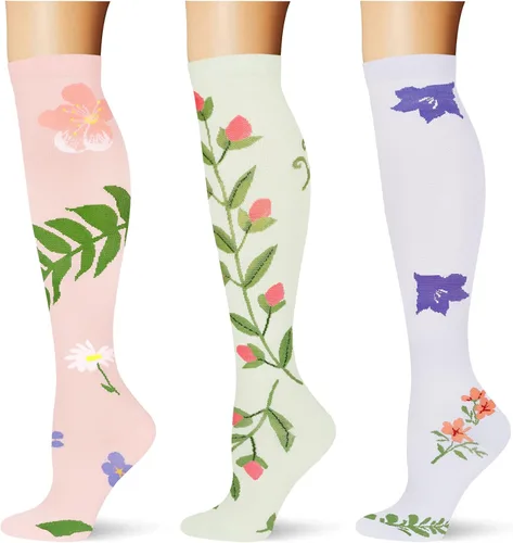 Miniatura 49 de (3 pares) Calcetines de compresión 20-30 mmHg, calcetines largos hasta la rodilla para mujeres y hombres, soporte atlético, para viajes y uso diario