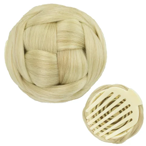 Miniatura 16 de IMISSU Trenzado Chignon Dancer Hair Donut Hairpieces Scrunchie Claw Hair Moño Updo para bodas y fiestas (M3 rubio ceniza)