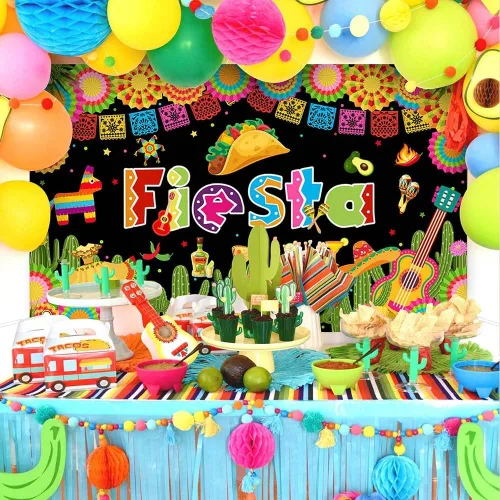 Miniatura 3 de Avezano Telón de fondo para fiesta temática mexicana, fiesta Luau Cinco de Mayo, cartel de carnaval, decoración de fiesta, telón de fondo de 70.8 x