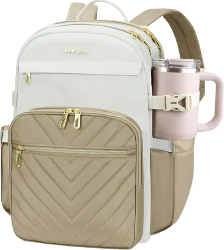 Miniatura 12 de VANKEAN Mochila para laptop de 17.3 pulgadas para mujer, bolsa de trabajo para laptop a la moda con puerto USB, mochilas impermeables, elegantes
