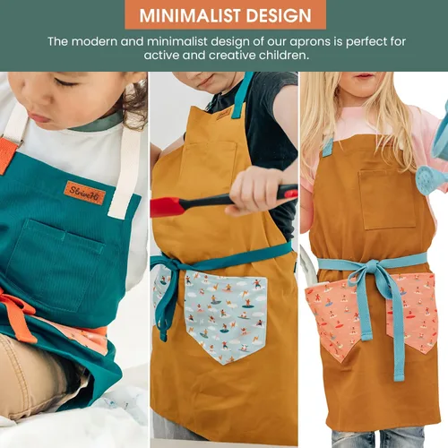 Miniatura 5 de Delantal Surfer Kids Delantal de lona inspirado en el océano para cocinar Delantal de algodón duradero para niños con correas Pintura