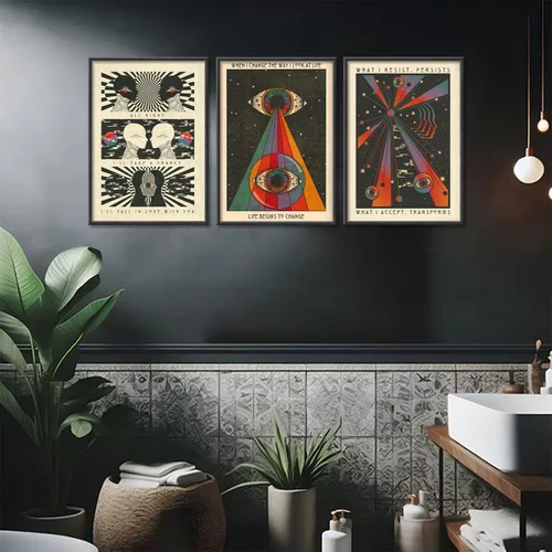 Miniatura 7 de 3 piezas de arte de pared retro hippie de los años 70, póster psicodélico de los años 70, decoración de pared, meditación, citas inspiradoras