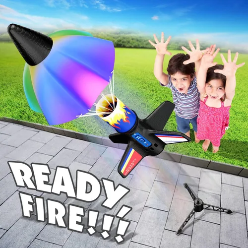 Miniatura 5 de Lanzador volador para niños, juguetes voladores eléctricos con recuperación de paracaídas, juguete ecológico con relanzamiento ilimitado, gran